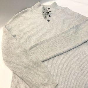 Express Light Gray Snap Collar Sweater